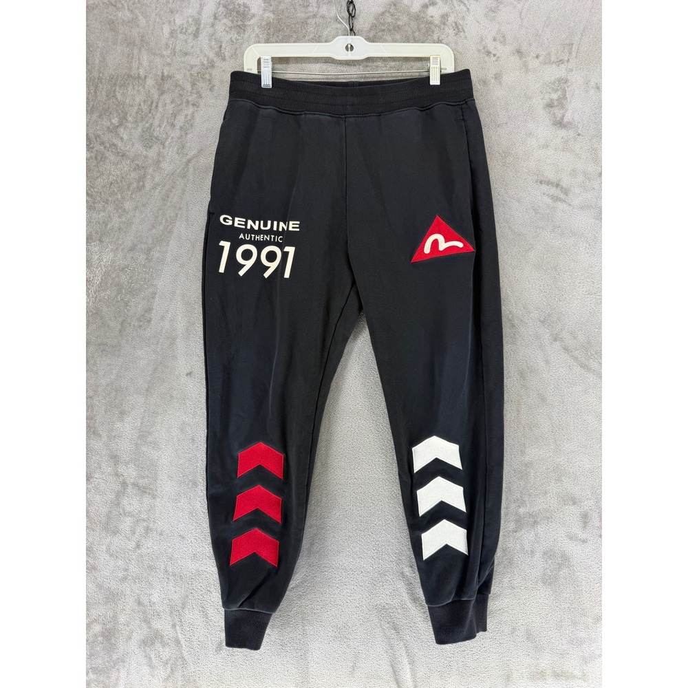 Evisu Joggers Mens M Heritage & Co 1991 Graphic Black Chevron Streetwear EUC